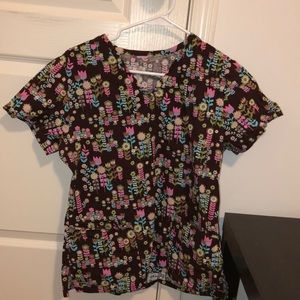 Flower Print and Pink Pant Scrub Set